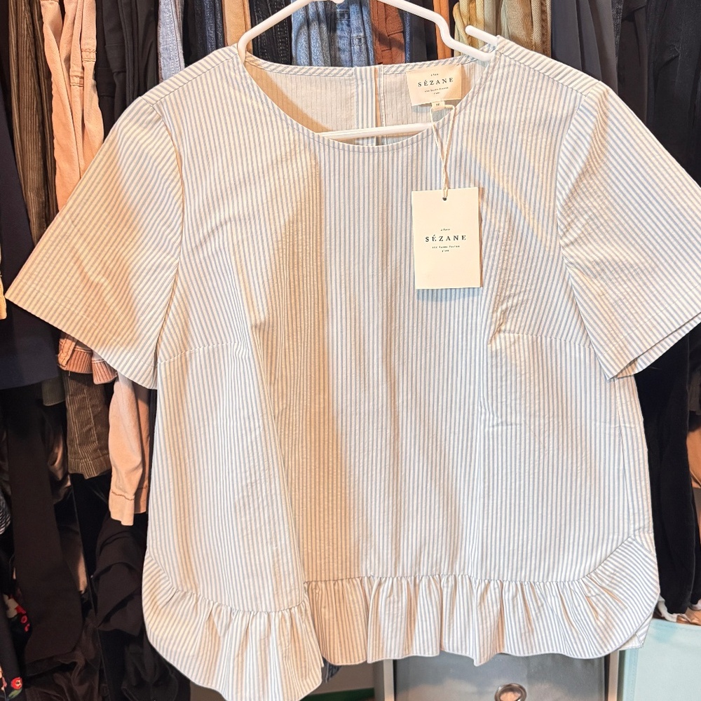 Sezane Marion Blouse Rayure Bleu Écru - Size 38